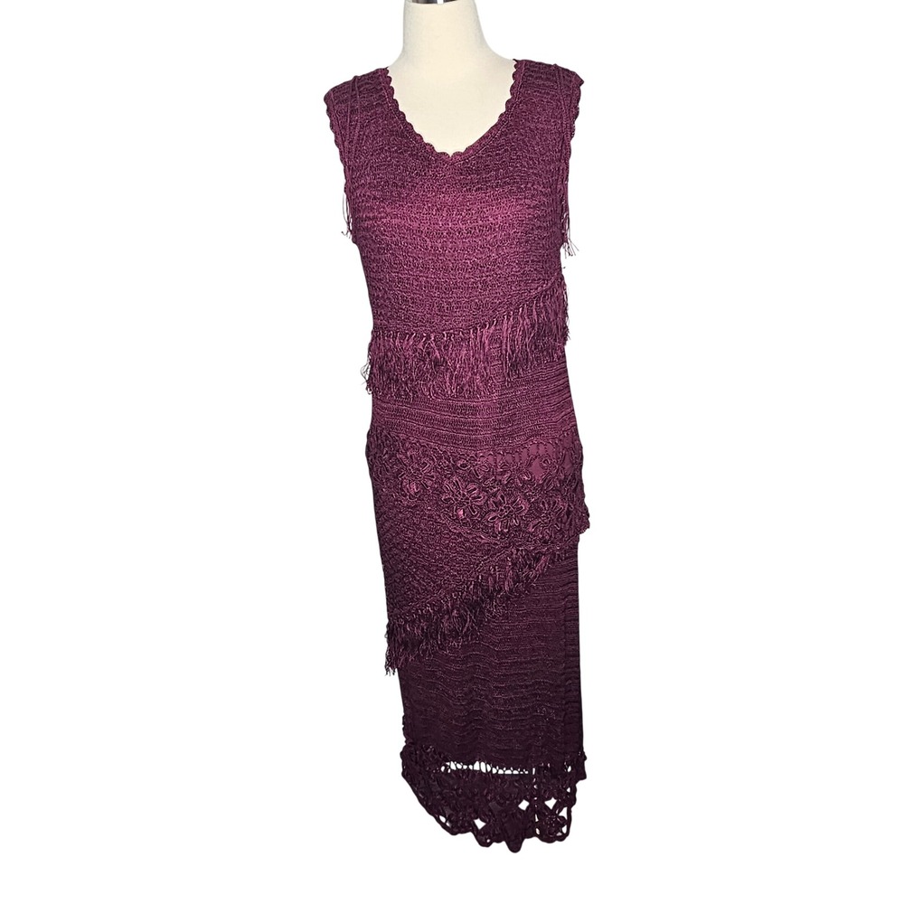 Kroshetta Papillon XL Burgundy Crochet 2pc Skirt Set Boho Y2K Vintage 90s